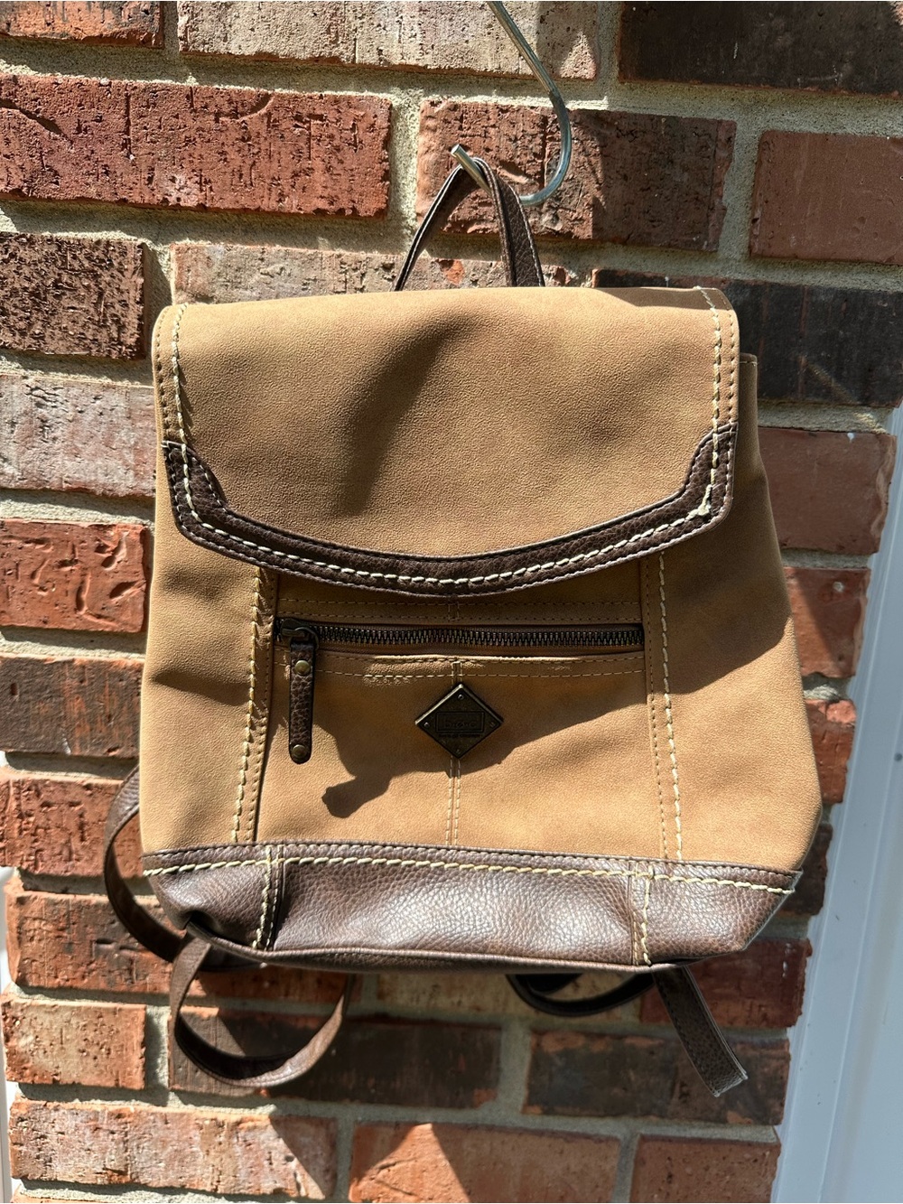 B.‎ O. C. Born Concept Two Toned Faux Leather Backpack Purse Snap Flap Closure